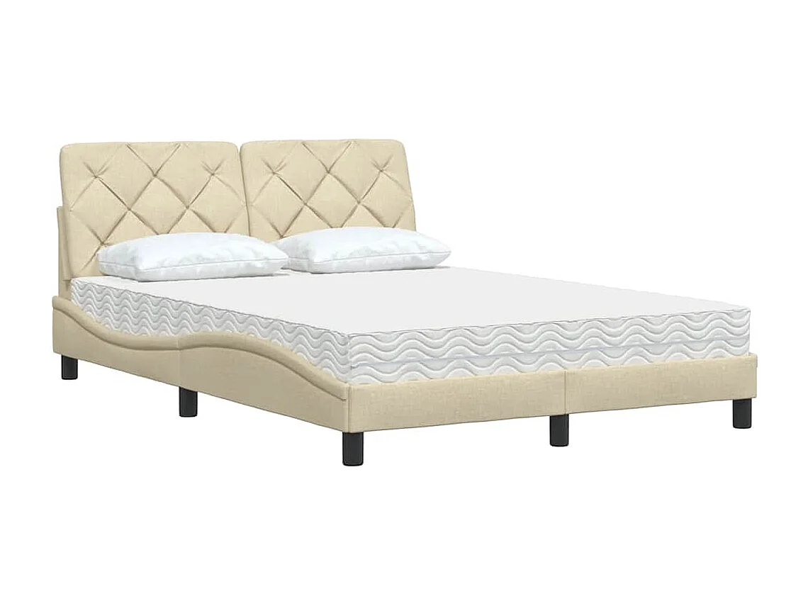 Cama com colchão 140x190 cm tecido cor creme