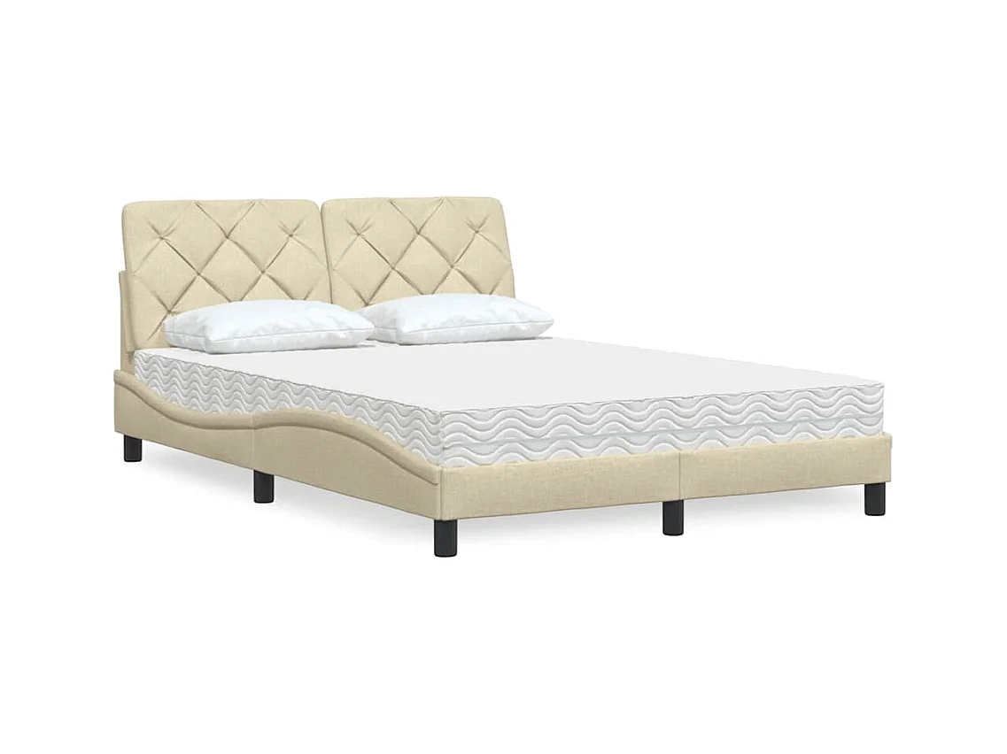 Lit avec matelas crème 140x190 cm tissu