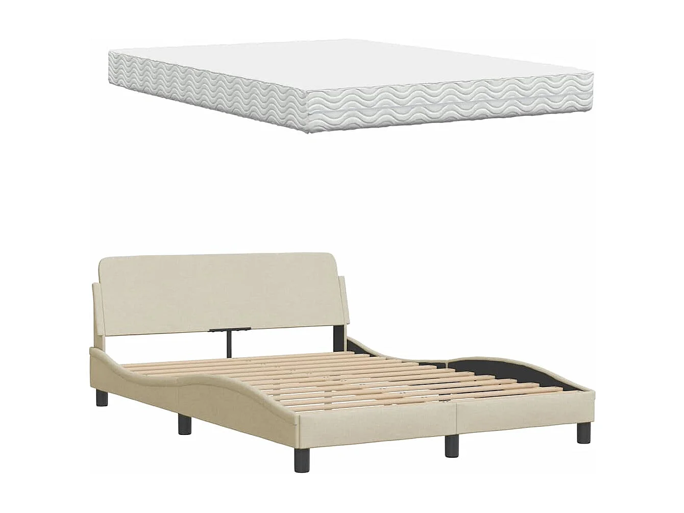 Lit avec matelas crème 140x190 cm tissu