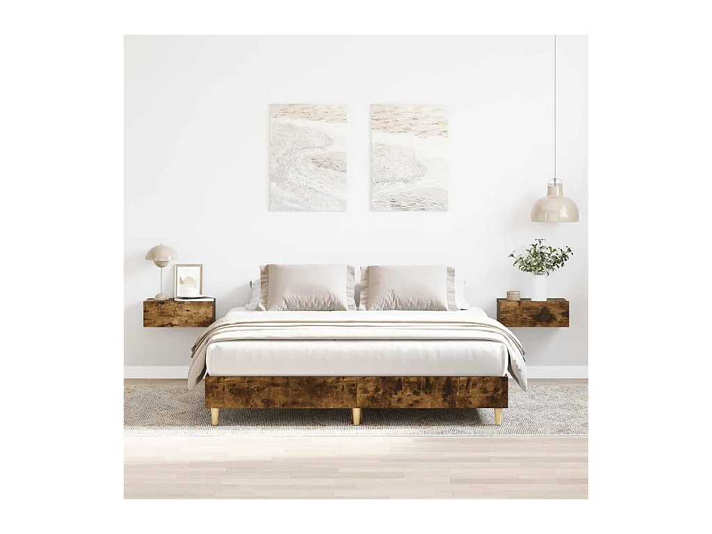 Cadre de lit sans matelas chêne fumé 140x200 cm bois ingénierie