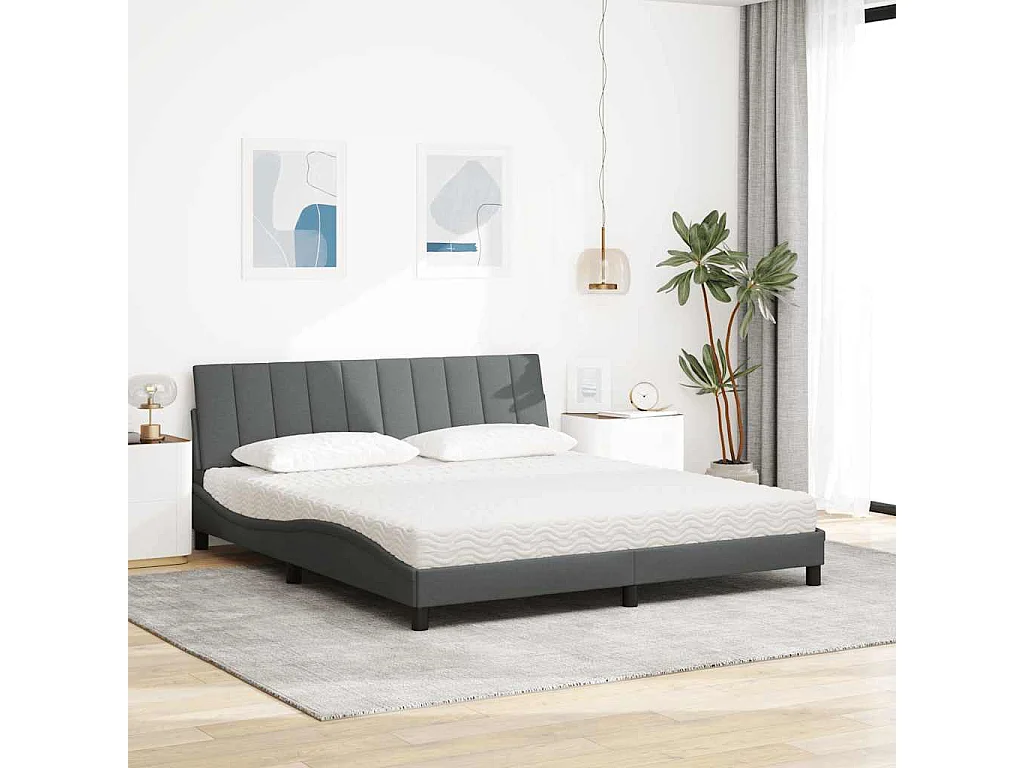 Cama com colchão 180x200 cm tecido cinzento-escuro