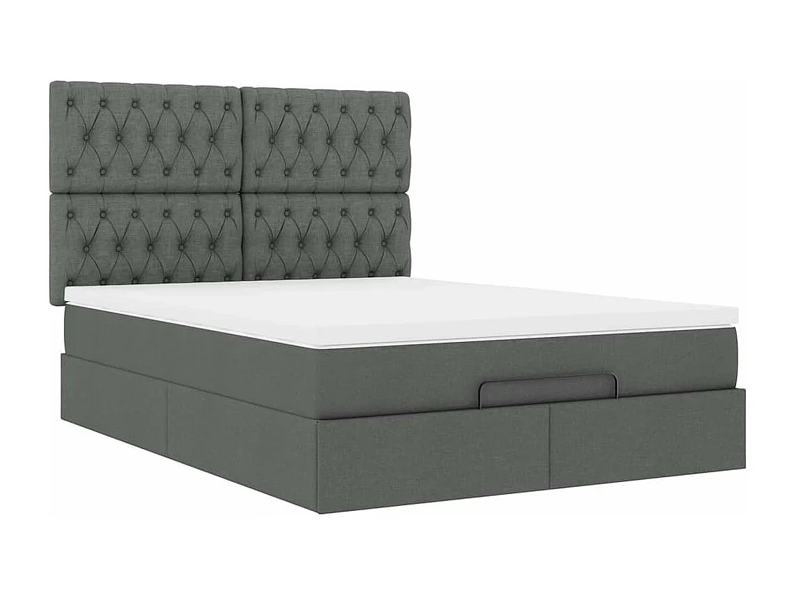 Cadre de lit ottoman avec matelas gris foncé 140x190 cm tissu