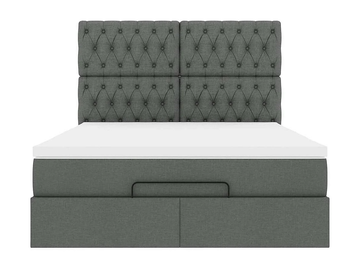 Cadre de lit ottoman avec matelas gris foncé 140x190 cm tissu