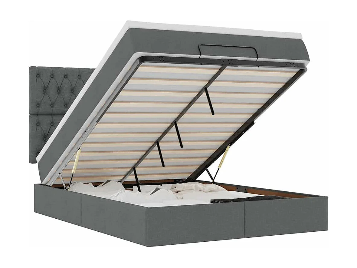 Cadre de lit ottoman avec matelas gris foncé 140x190 cm tissu