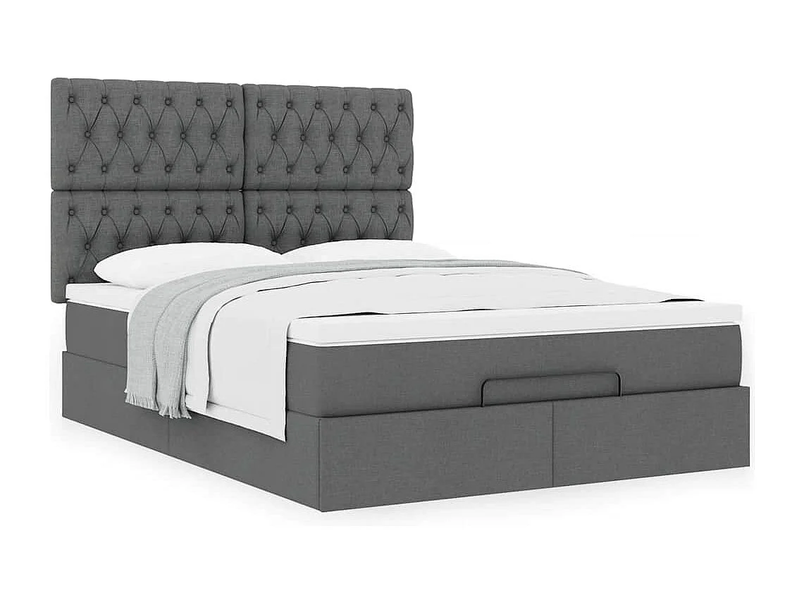 Cadre de lit ottoman avec matelas gris foncé 140x190 cm tissu