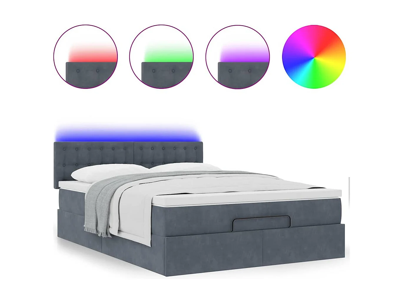 Cadre de lit ottoman avec matelas gris foncé 140x190 cm velours