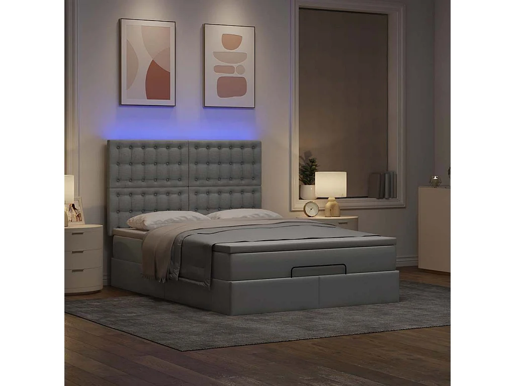 Ottoman bed met matras en LED's 140x190cm stof lichtgrijs