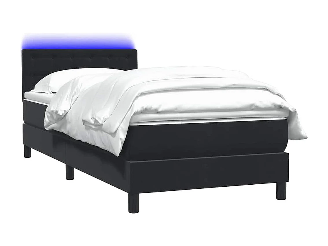 Cama box spring con colchón cuero sintético negro 80x210 cm