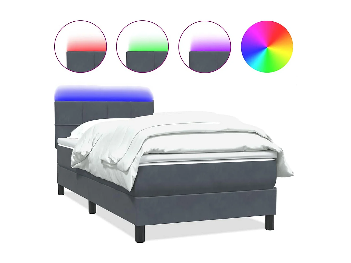 Sommier à lattes de lit et matelas gris foncé 90x210 cm velours