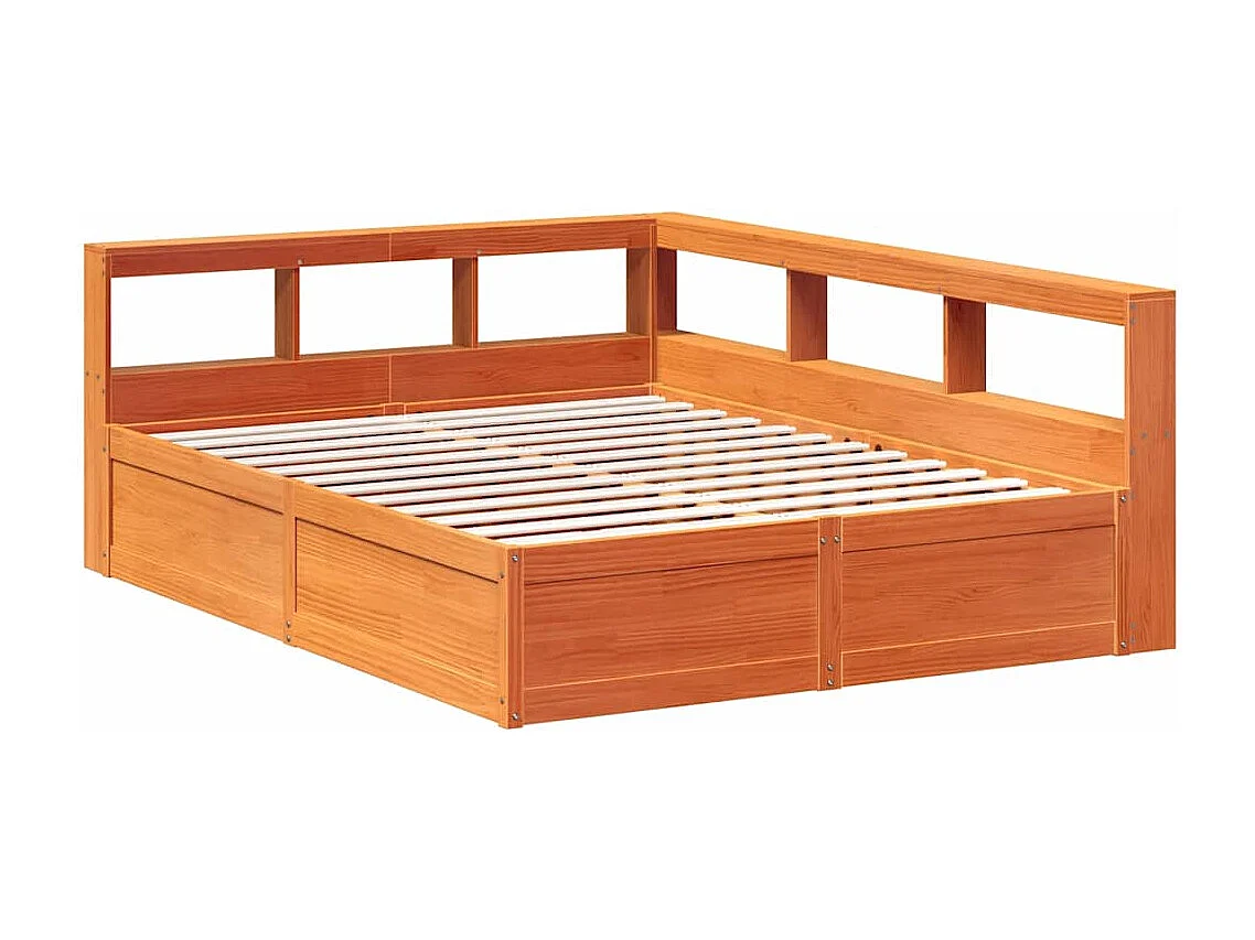 Lit bibliothèque sans matelas cire marron 150x200 cm pin massif