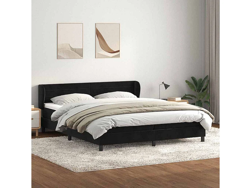 Cama box spring con colchones terciopelo negro 180x220 cm