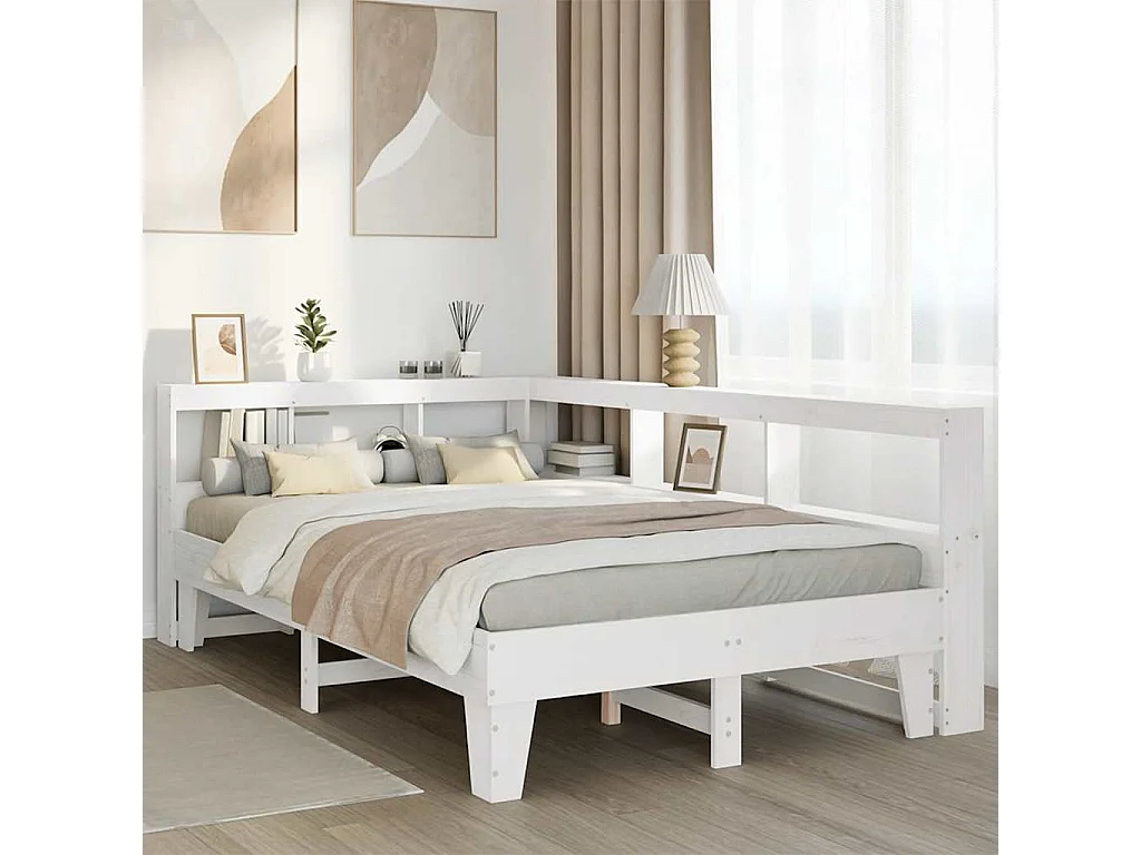 Cama con estantería sin colchón madera maciza blanca 120x190 cm