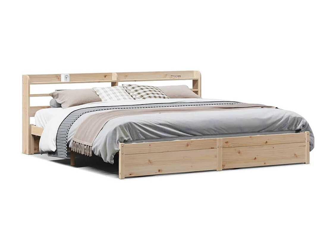 Estructura de cama con cabecero madera maciza de pino 200x200cm