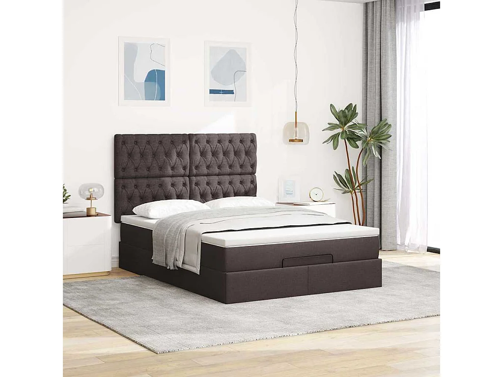 Estructura cama otomana colchón tela marrón oscuro 140x190cm