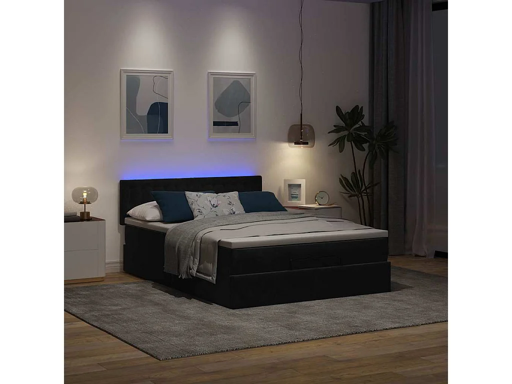 Cadre de lit ottoman avec matelas noir 140x190 cm velours