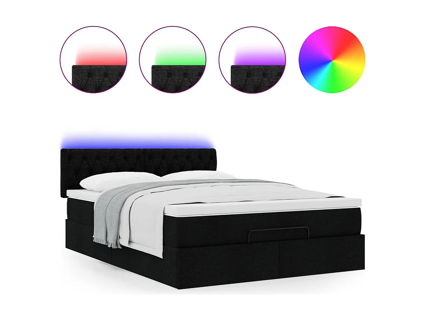 Lit ottoman avec matelas noir 140x190 cm tissu