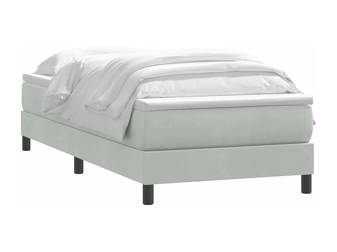 Cama box spring con colchón terciopelo gris claro 100x210 cm