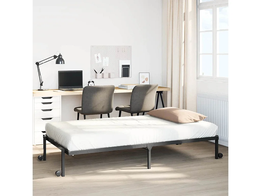 Estrutura de cama sem colchão Dobrável 75x190 cm aço preto