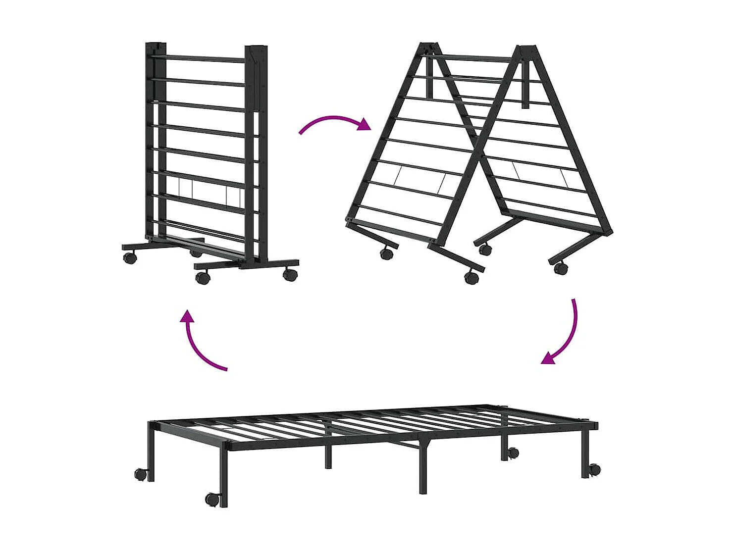 Estrutura de cama sem colchão Dobrável 75x190 cm aço preto