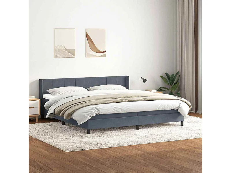 Cama com molas/colchão 180x220 cm veludo cinzento-escuro