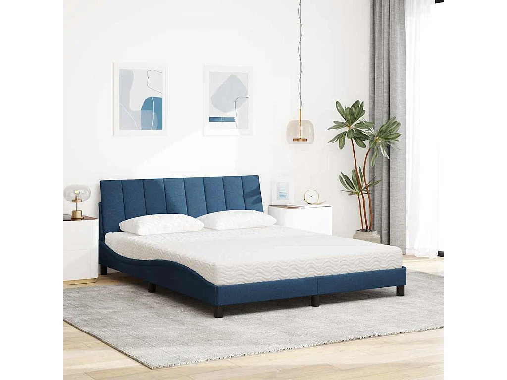 Bed met matras "Hanko" stof blauw 160x200 cm