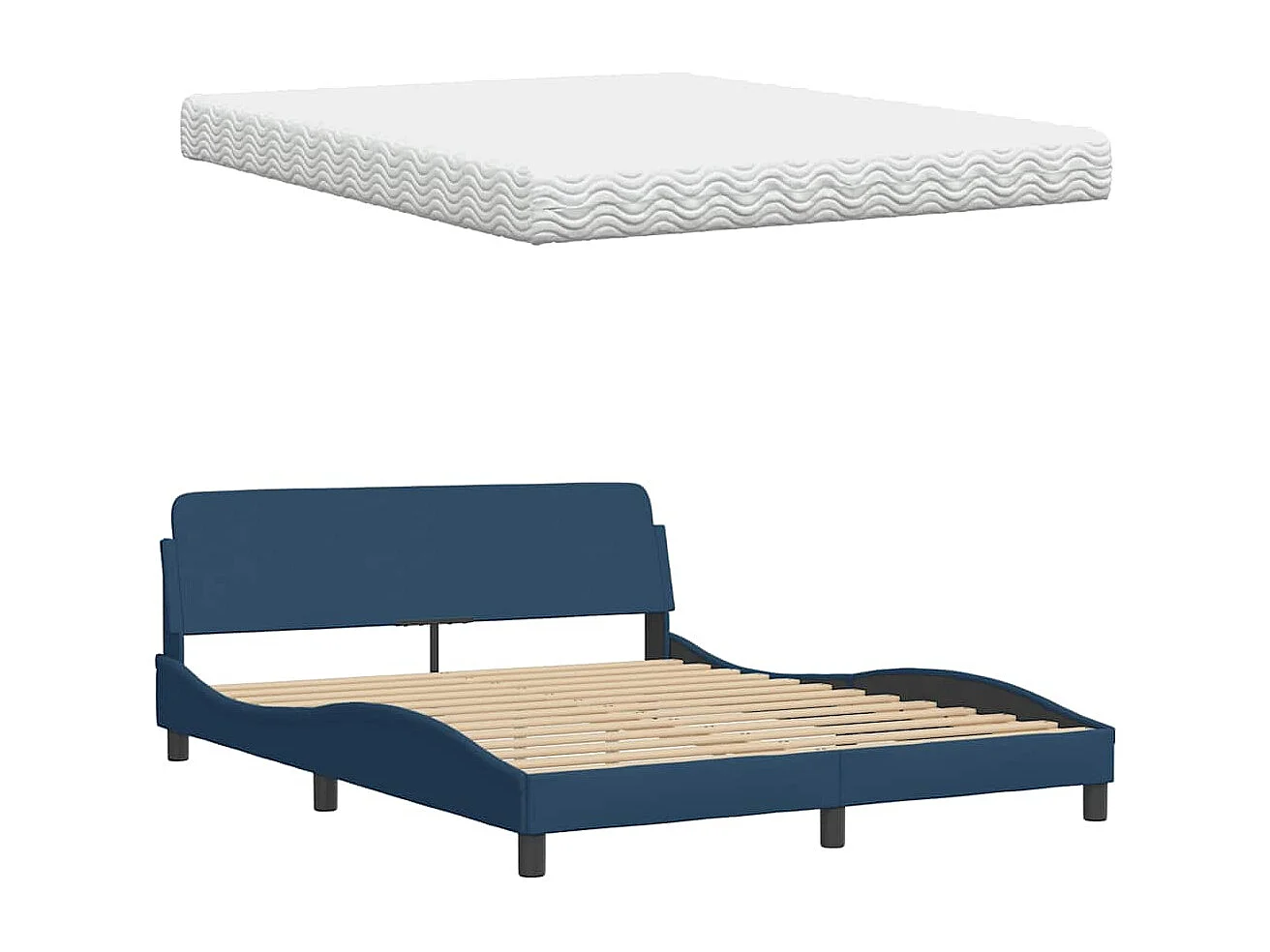 Lit avec matelas bleu 160x200 cm tissu