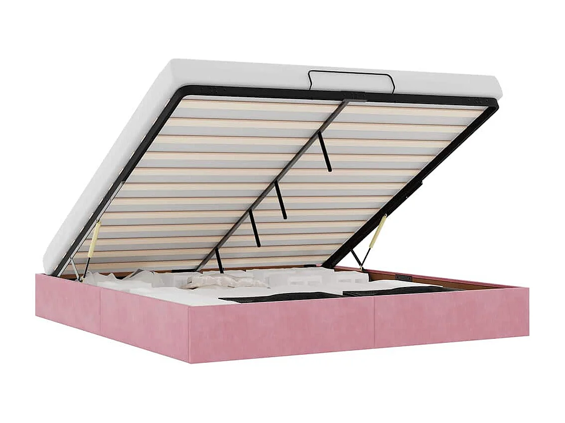 Estructura cama otomana sin colchón terciopelo rosa 200x200 cm