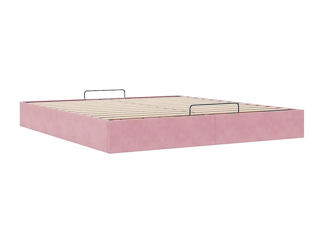 Estructura cama otomana sin colchón terciopelo rosa 200x200 cm