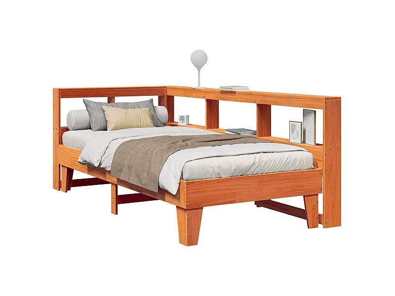 Lit bibliothèque sans matelas cire marron 90x200 cm pin massif