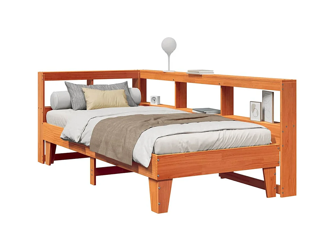 Bed met boekenkast zonder matras grenenhout wasbruin 90x200 cm