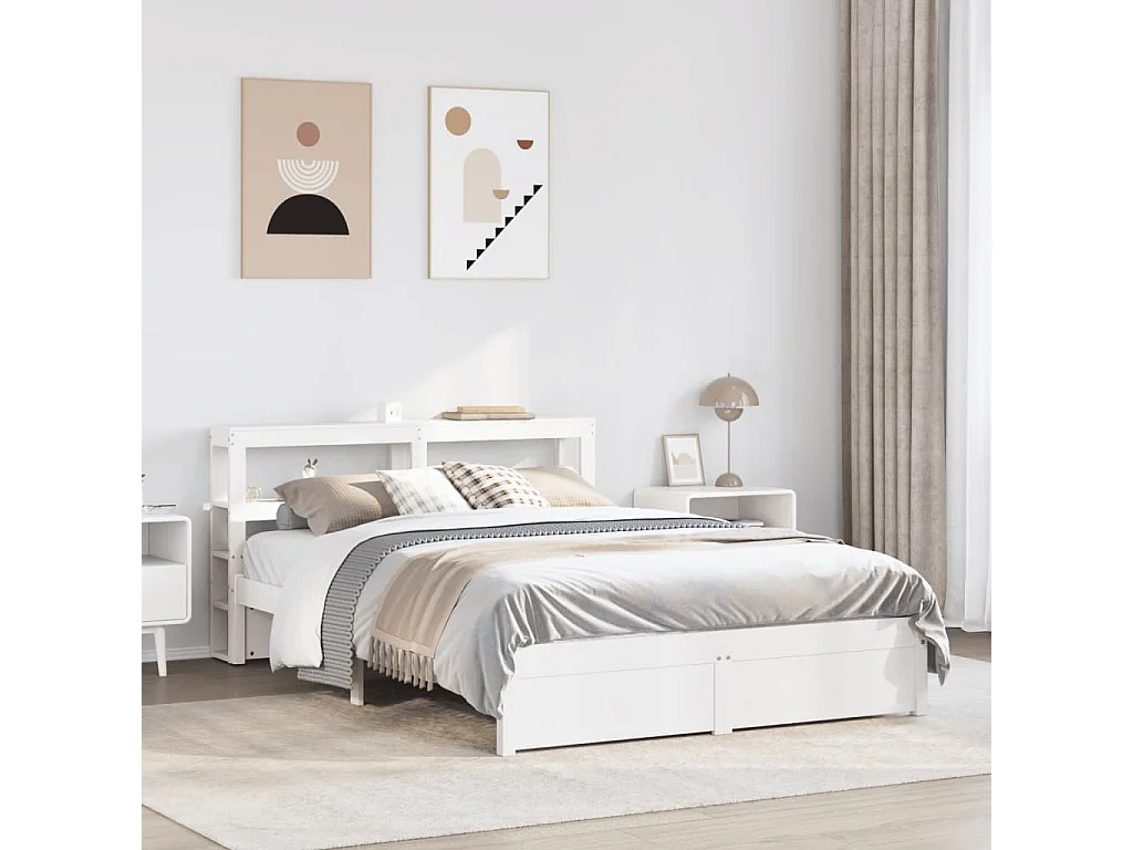 Estructura de cama con cabecero sin colchón blanco 140x200 cm