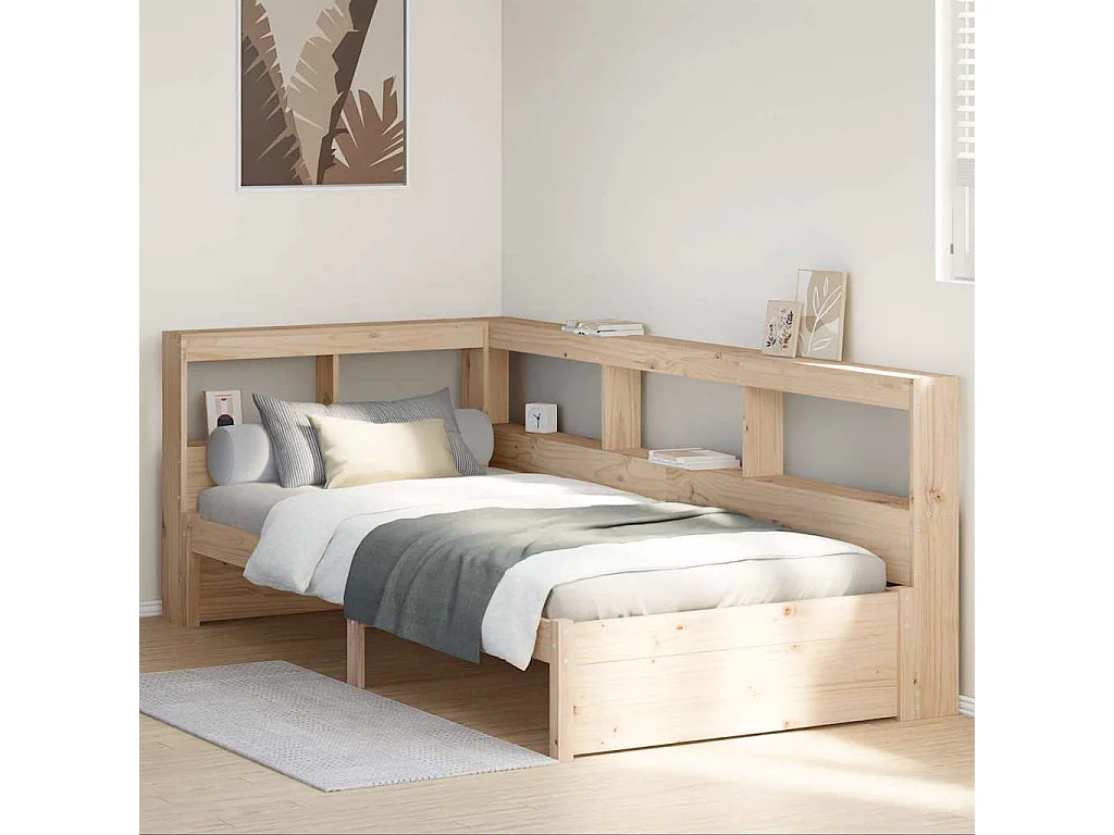 Lit bibliothèque sans matelas 90x200 cm bois de pin massif
