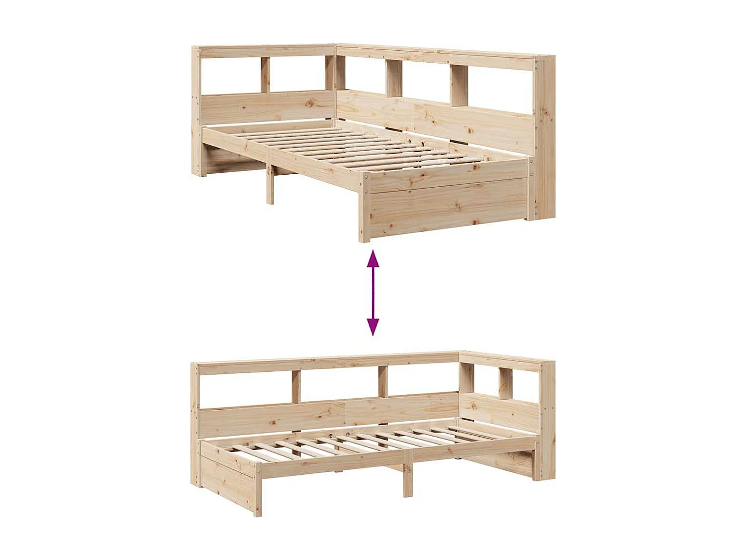 Lit bibliothèque sans matelas 90x200 cm bois de pin massif