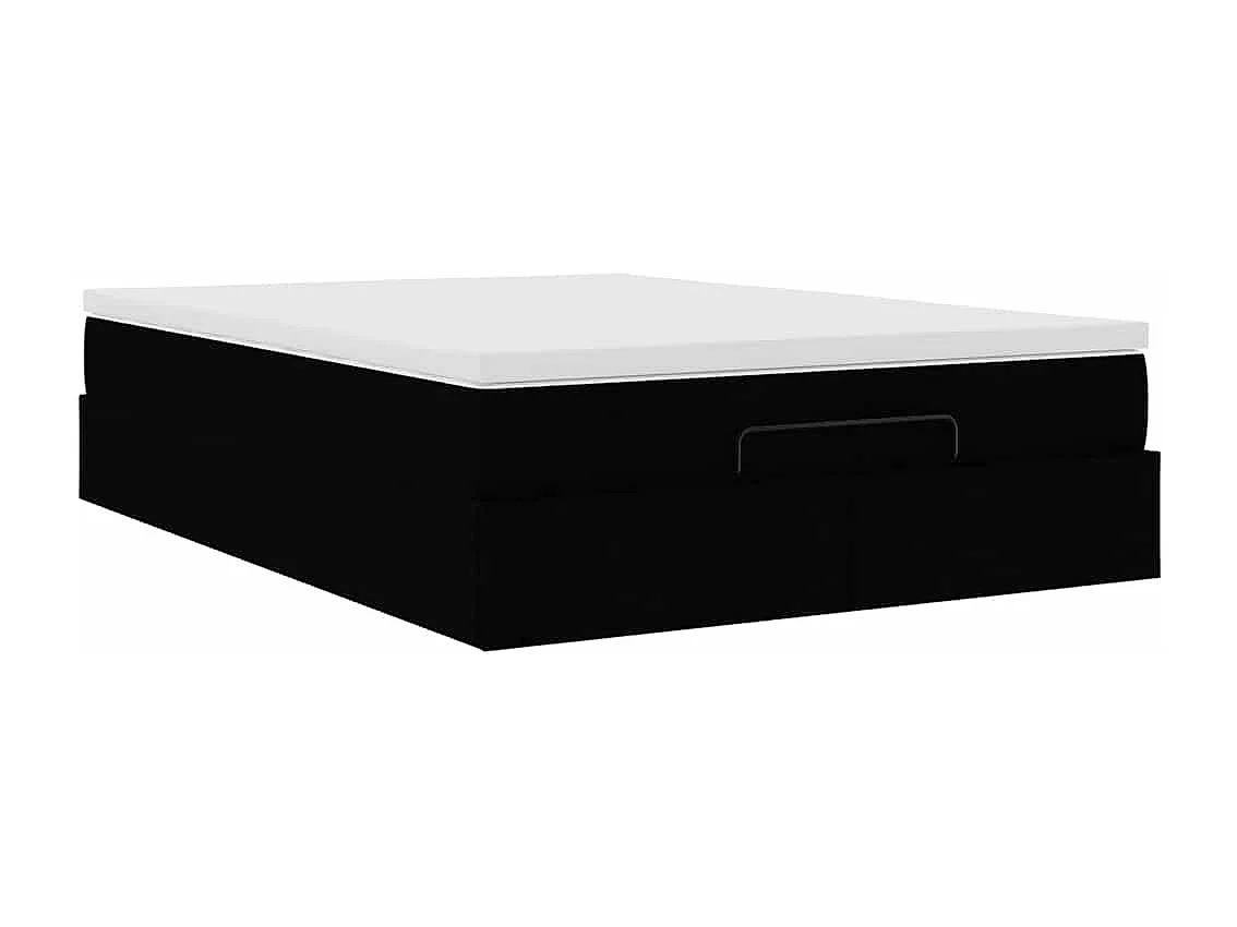 Cadre de lit ottoman avec matelas noir 140x190 cm tissu