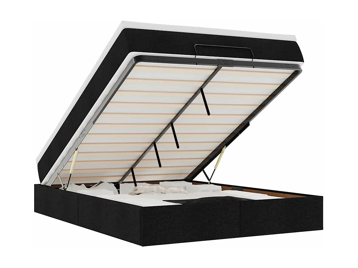 Cadre de lit ottoman avec matelas noir 140x190 cm tissu