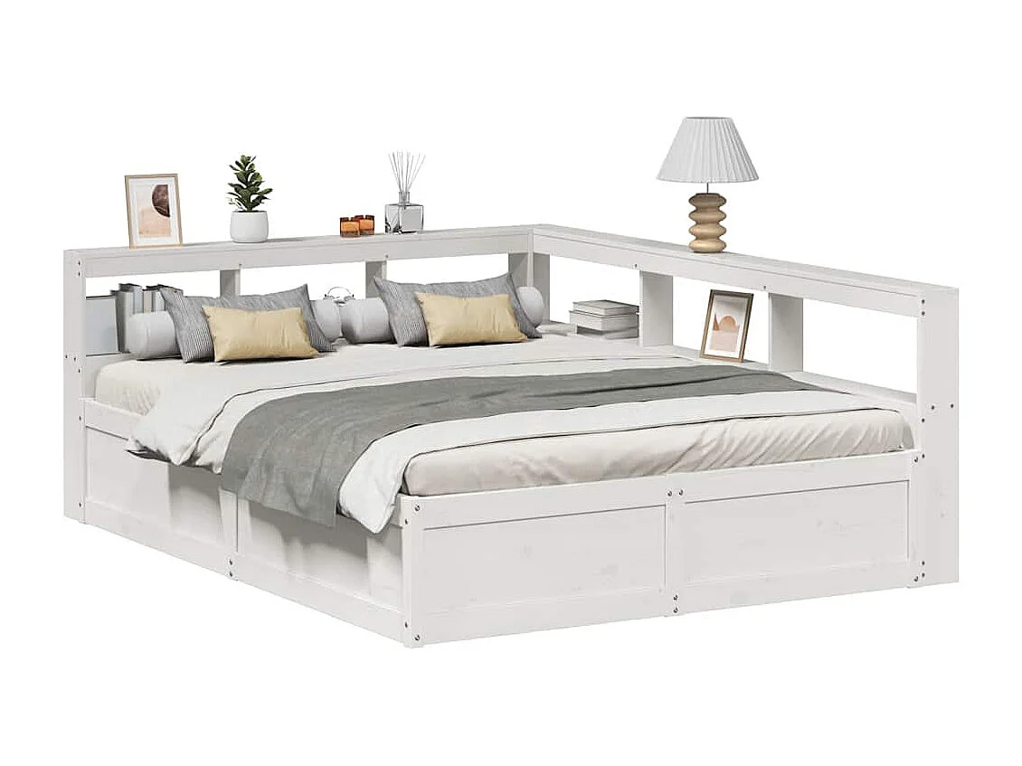 Cama con estantería sin colchón madera maciza blanca 140x200 cm