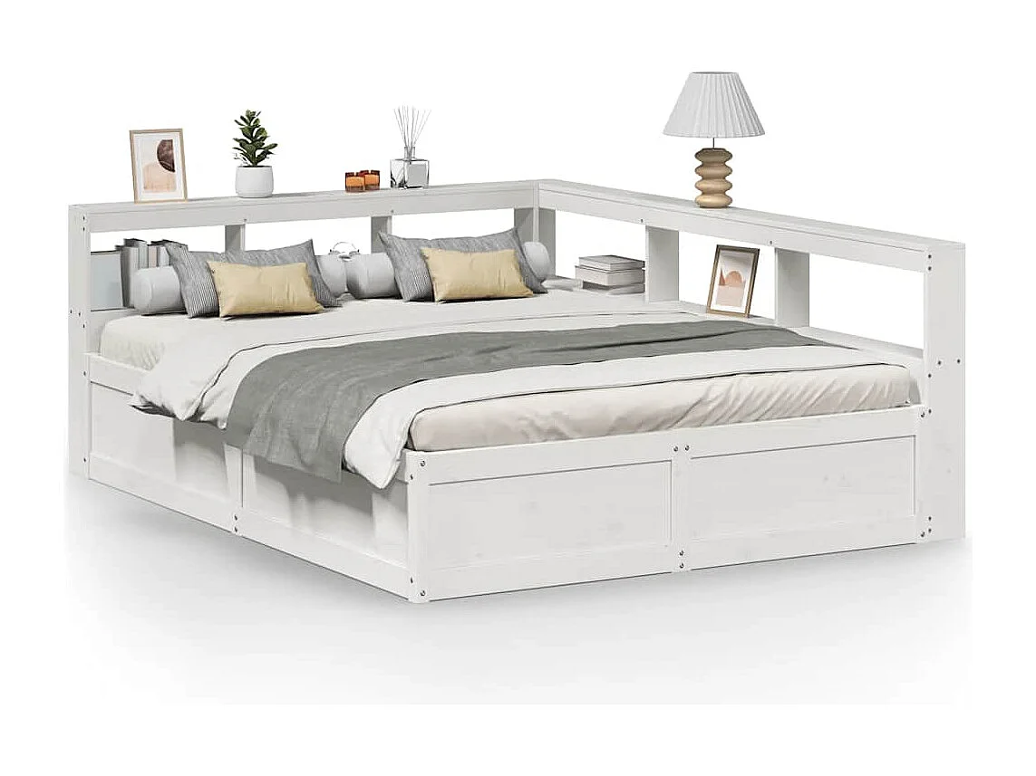 Cama con estantería sin colchón madera maciza blanca 140x200 cm