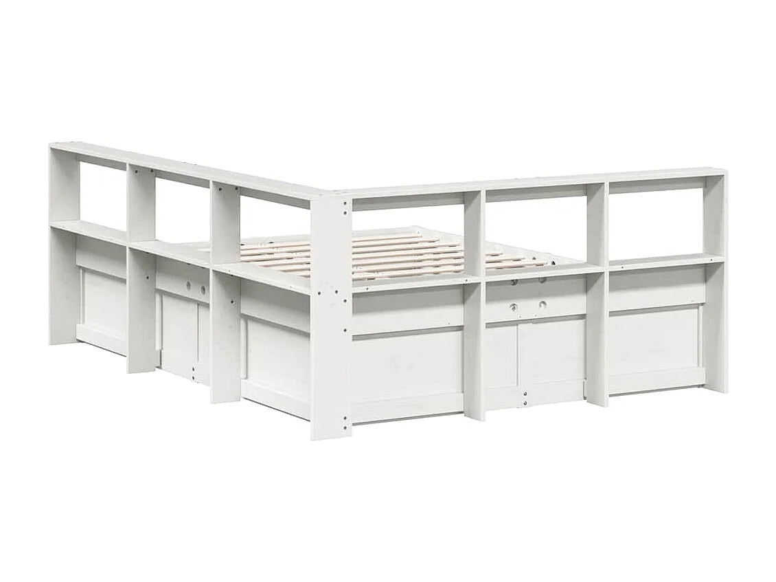 Cama con estantería sin colchón madera maciza blanca 140x200 cm
