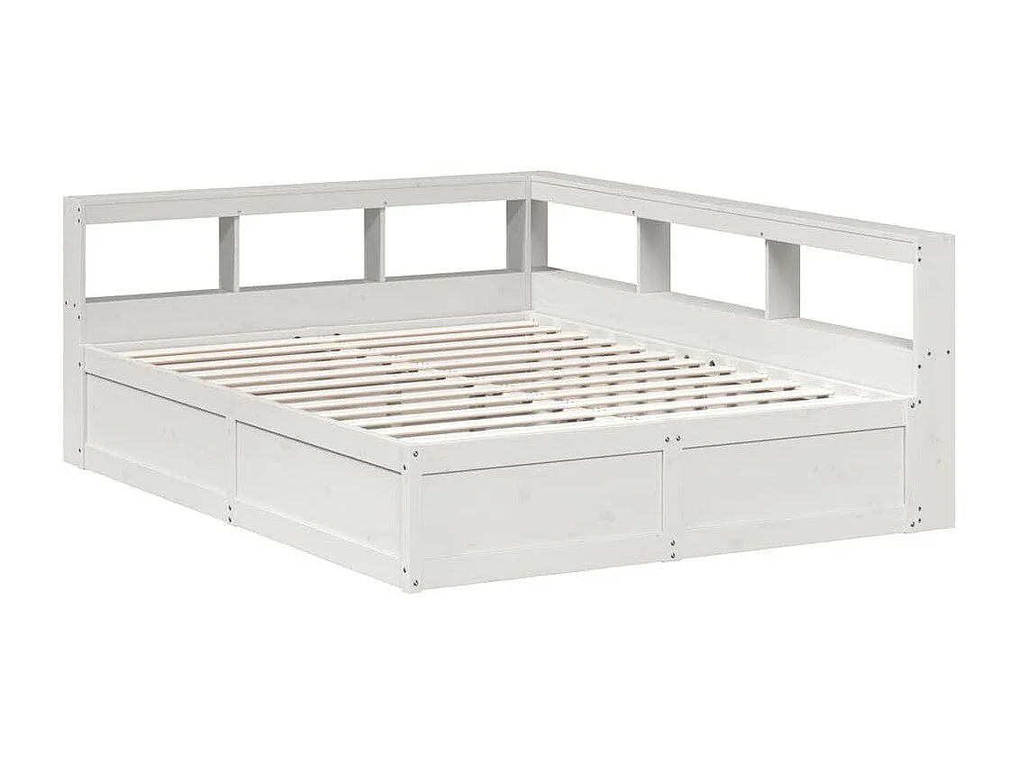 Cama con estantería sin colchón madera maciza blanca 140x200 cm