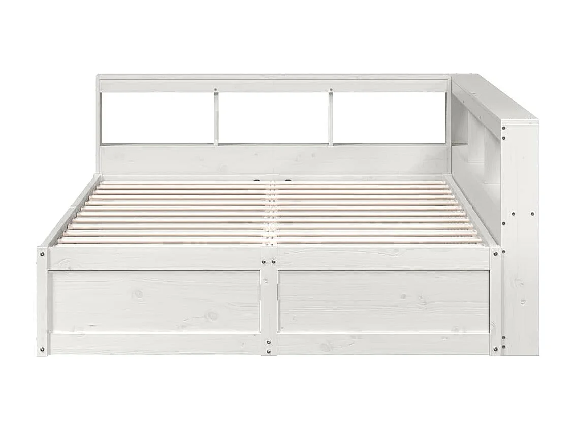 Cama con estantería sin colchón madera maciza blanca 140x200 cm