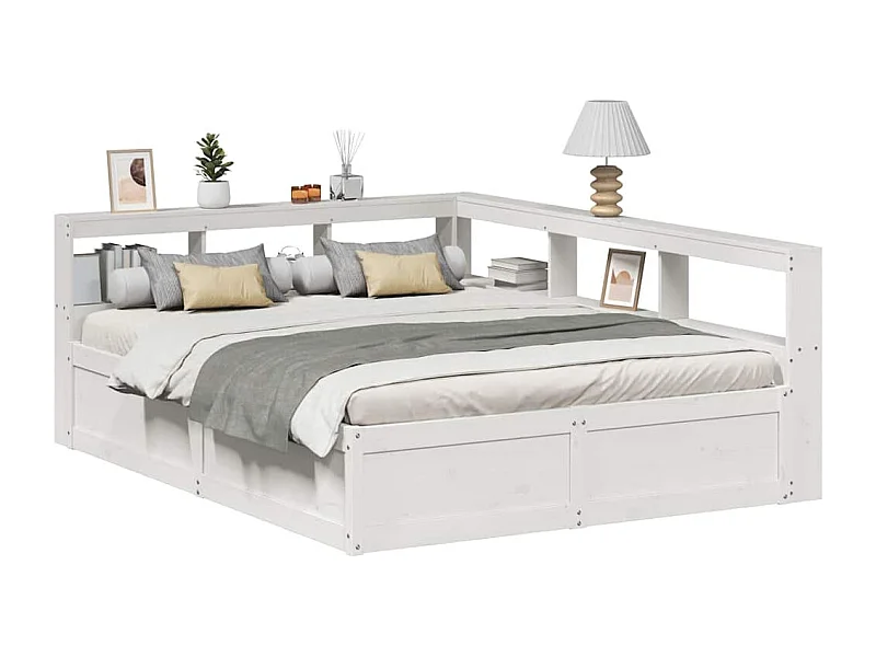 Cama con estantería sin colchón madera maciza blanca 140x200 cm