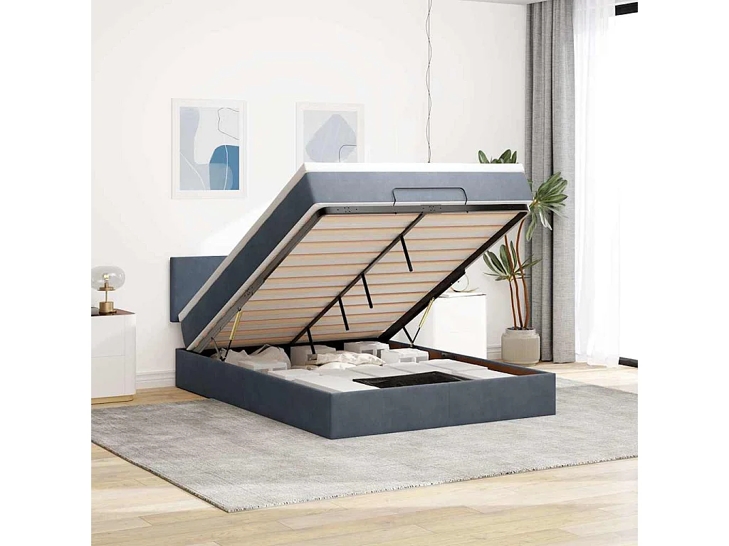 Estructura cama otomana con colchón gris oscuro 140x200cm