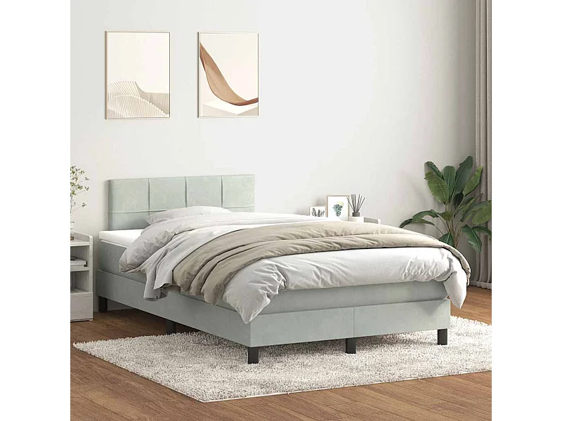 Cama boxspring com colchão 120x220 cm veludo cinzento-claro