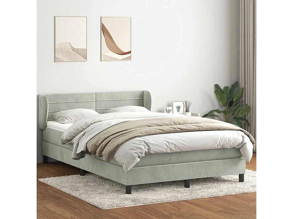 Cama box spring con colchón terciopelo gris claro 140x210 cm