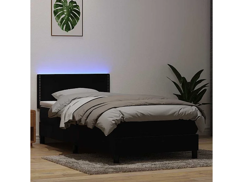 Sommier à lattes de lit avec matelas noir 90x210 cm velours