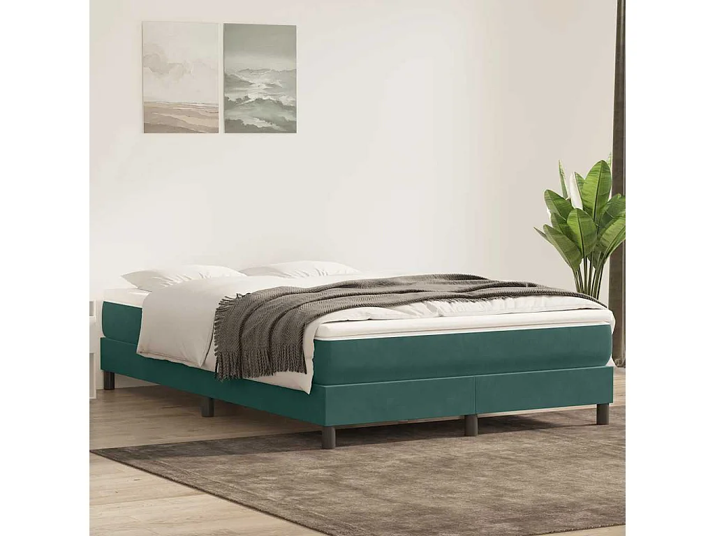 Cama com molas/colchão 160x220 cm veludo verde-escuro