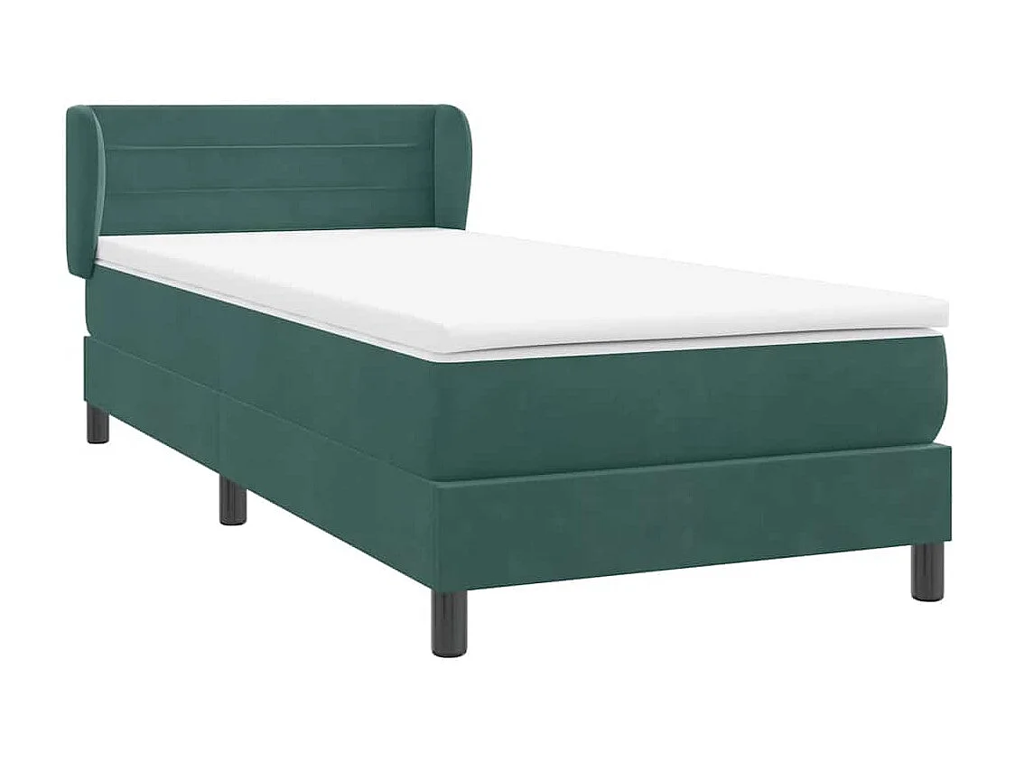 Cama com molas/colchão 90x220 cm veludo verde-escuro