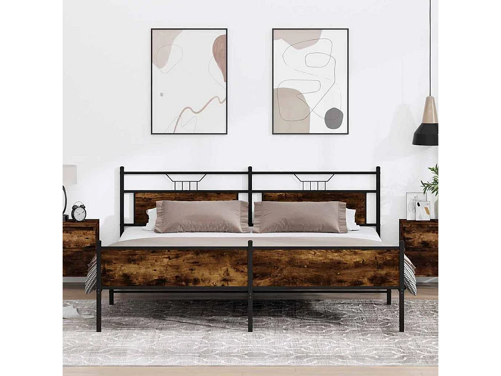 Cadre de lit en métal sans matelas chêne fumé 193x203 cm