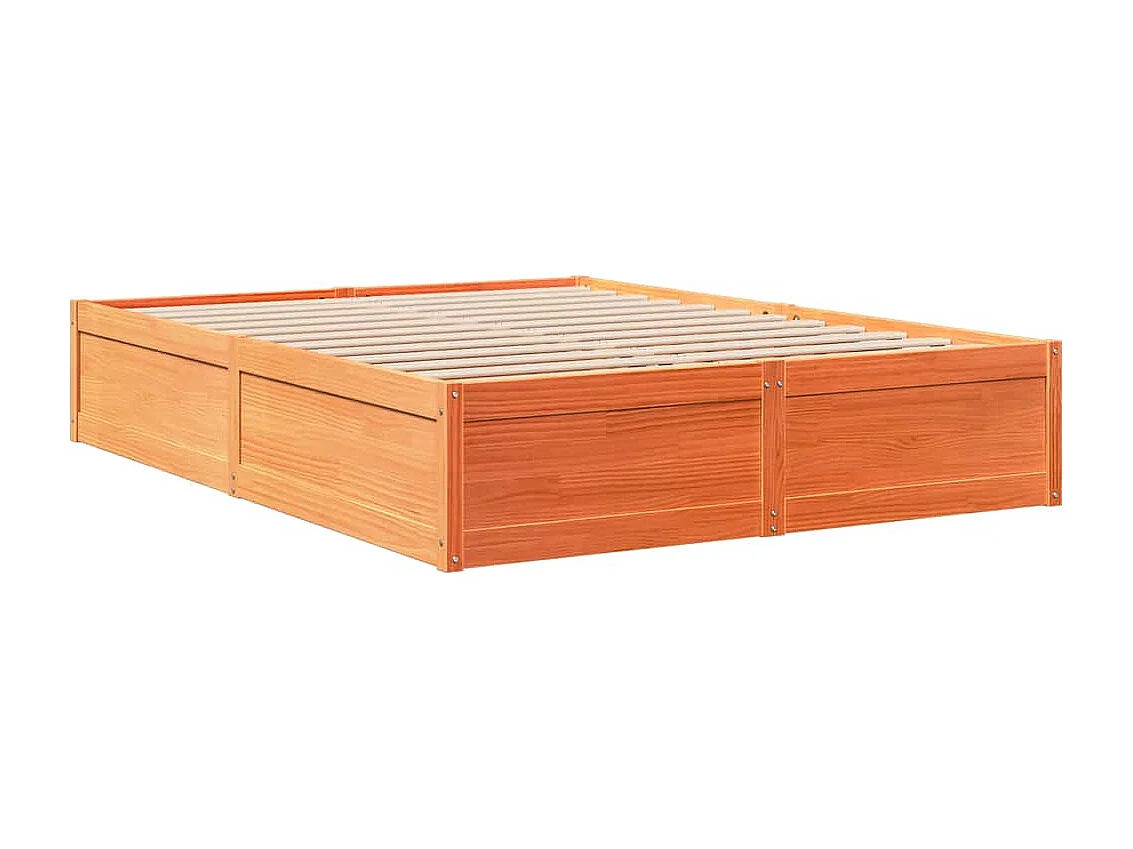 Lit bibliothèque sans matelas cire marron 160x200 cm pin massif