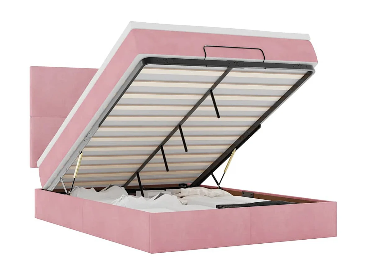 Ottoman bed met matrassen 140x200cm fluweel roze